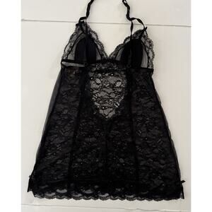 VTG Victoria Secret Very Sexy Nightie Chemise XS Black Lace Coquette Romantic